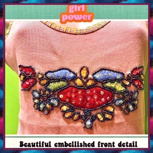 NWT JRS XS RIBBED COTTON TANK TOP EMBELLISHED/SEQUINS/BEADS/YARN - Picture 3 of 14